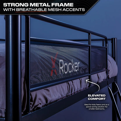 HQ Twin Gaming Bunk Bed with Built-In Shelving and LED Lighting, Black