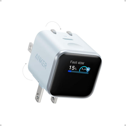 Smart Display Charger,  Nano USB C Charger Block, 45W Max Gan Phone Charger,180° Foldable Plug,Smart Recognition,Built-In Care Mode,For Iphone17/16/15(Non-Battery,One USB-C Port,No Cable)