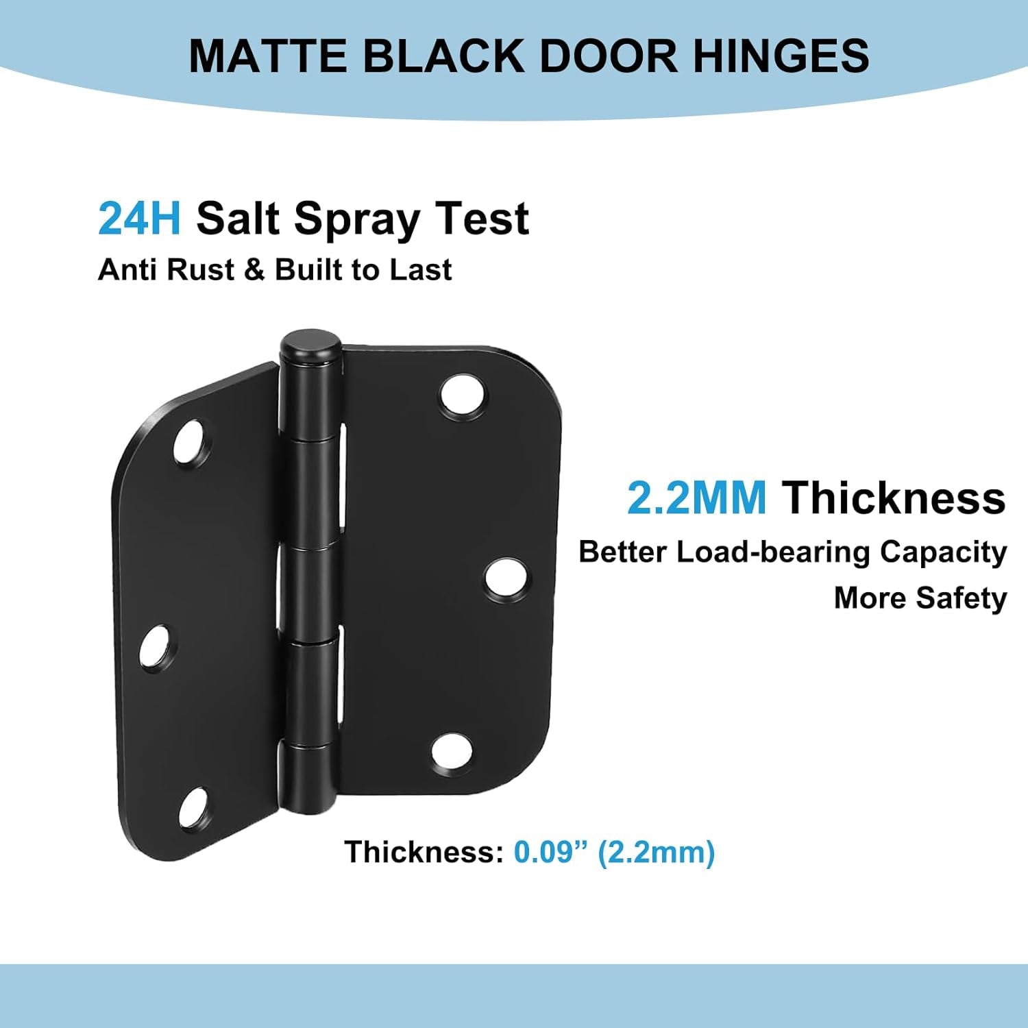 42 Pack Black Door Hinges, 3.5" X 3.5" Heavy Duty Door Hinge 5/8" Radius Corner, Interior & Exterior Door Hinges with Matte Black Finish No Squeak