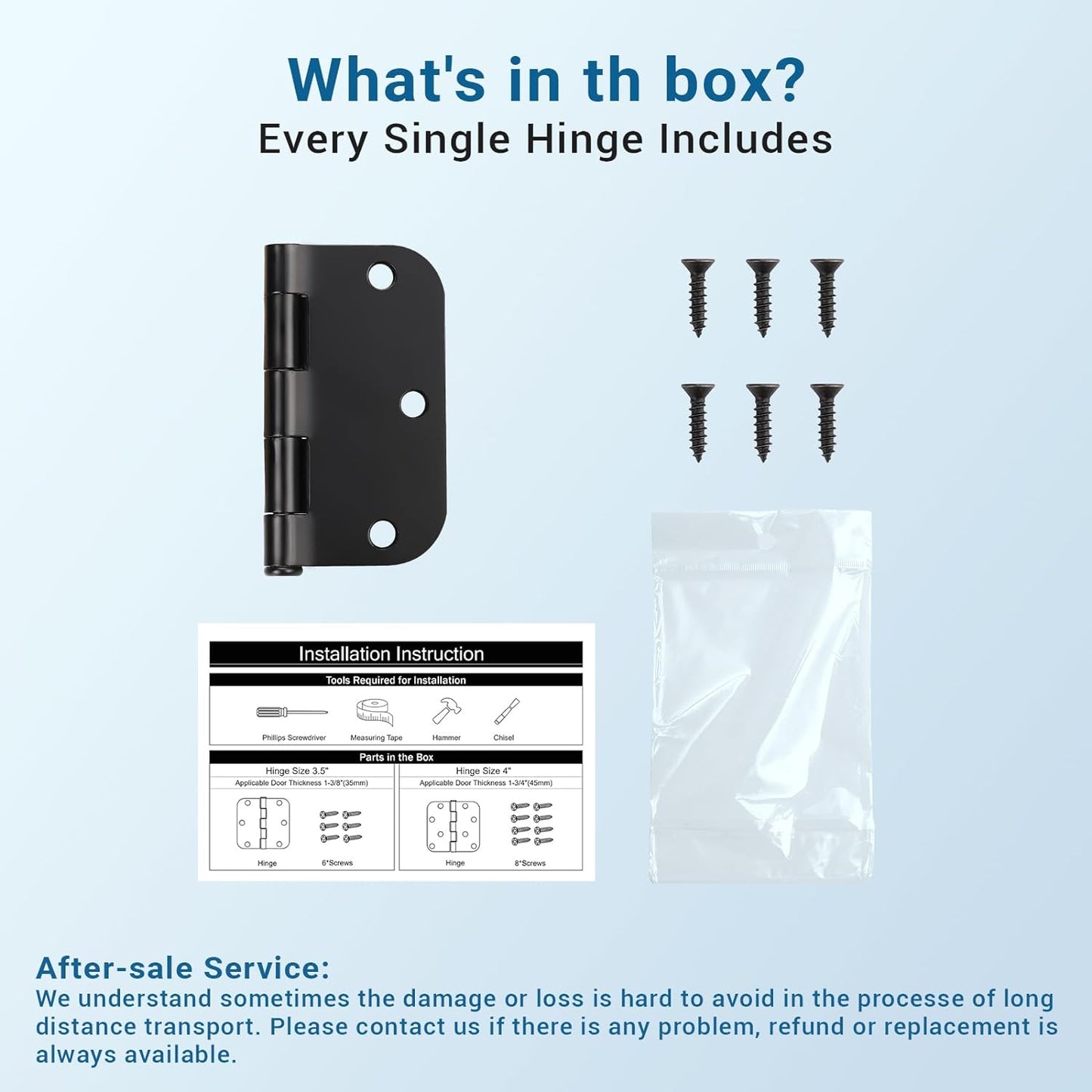 42 Pack Black Door Hinges, 3.5" X 3.5" Heavy Duty Door Hinge 5/8" Radius Corner, Interior & Exterior Door Hinges with Matte Black Finish No Squeak