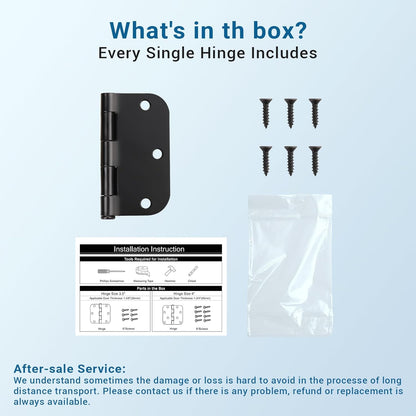 42 Pack Black Door Hinges, 3.5" X 3.5" Heavy Duty Door Hinge 5/8" Radius Corner, Interior & Exterior Door Hinges with Matte Black Finish No Squeak