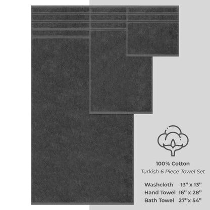 Turkish 6 Piece Towel Set, 100% Cotton Premium Soft Bathroom Towels, Dark Gray