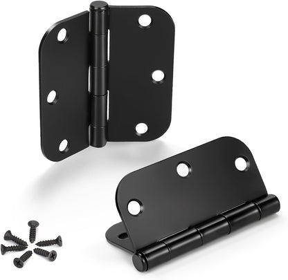 42 Pack Black Door Hinges, 3.5" X 3.5" Heavy Duty Door Hinge 5/8" Radius Corner, Interior & Exterior Door Hinges with Matte Black Finish No Squeak